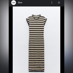 Zara Small Black and Cream Striped Maxi Dress